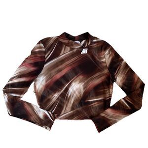 Vintage Y2K Madrag Sheer Cropped Top Long Sleeve Medium NWT Mock Neck
